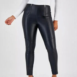 Bar III Black Faux Leather Zip Front Legging Size XXS Moto Biker Holiday Party